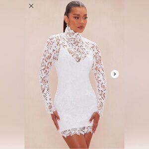 Fashion Nova Josie Embroidered Lace Long Sleeve Mini Dress - White